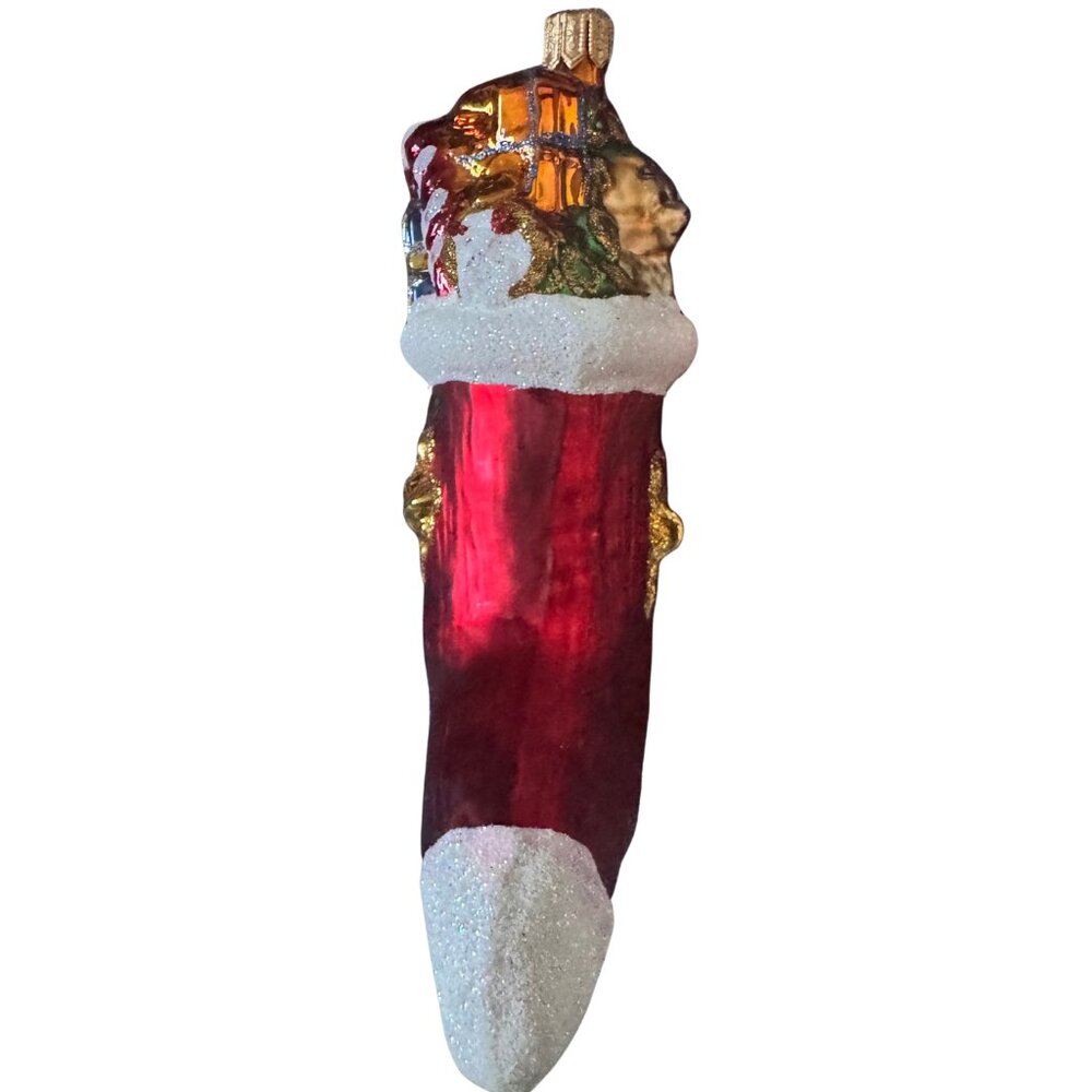 Vintage Hand Blown Glass Christmas Stocking Ornament 4.5" - Picture 4 of 5